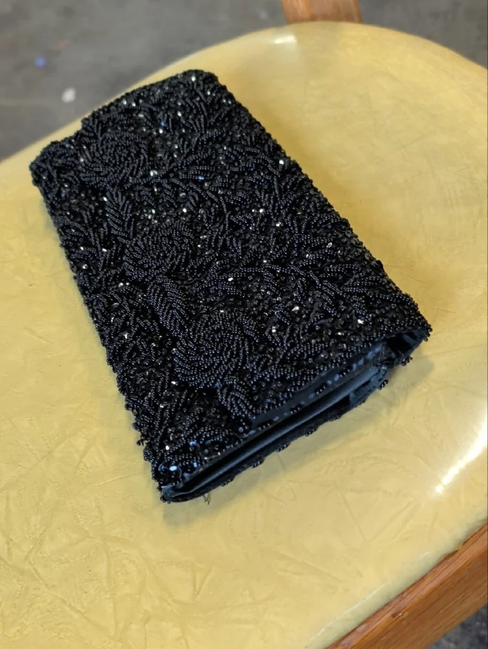 Vintage 1950s Black Beaded Clutch Evening Bag - Hand Made in Hong Kong